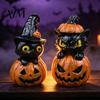 Resin Cat Pumpkin Figurines Halloween Black & Ornaments, Cute Desktop Figurines, Tiered Tray Fall Decorations Cartoon And Statue for Home Party Favors
