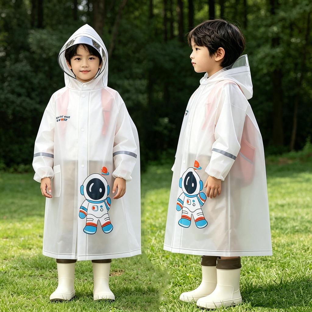 Children's Long Raincoat with Backpack Compartment for Primary School Students
