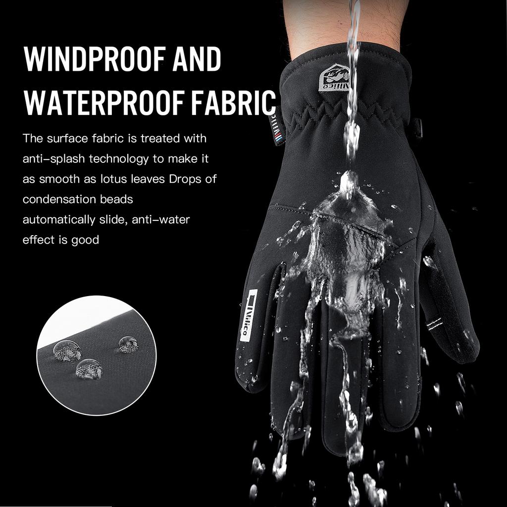 Herren Winter Wasserdichte Fahrradhandschuhe Touchscreen Fleece Warm Rutschfest Vollfinger für Outdoor-Sportarten Laufen Motorrad Ski