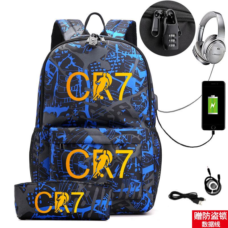 Star Peripheral Printing Cr7 Schoolbag Leisure Travel Multi-Functional Backpack Student Pencil Case Two-Piece Set