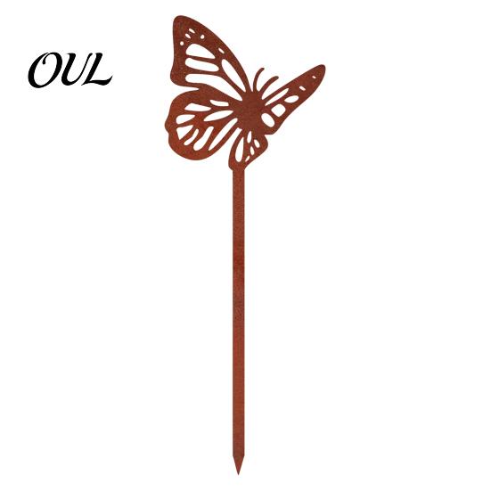 Flower Pot Inserts Rusty Silhouette Garden Stake, Rustic Insert for Patio, Vintage Iron Art Bird Bee Butterfly And Ladybug Design Metal Outdoor