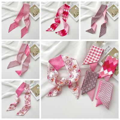 All-match Ribbon Headband Silk Scarf Flower Hair Tie Long Scarf Pink Neckerchief Scarf Hair Band Female