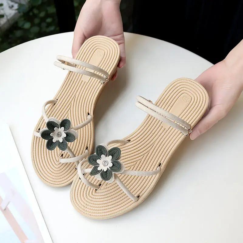 Fashion Korea Original No Heel Beach The Best Sandals for Women Asian Size 2025 Trend Anti Slip Hot Chic and Elegant Daily Woman Shoes