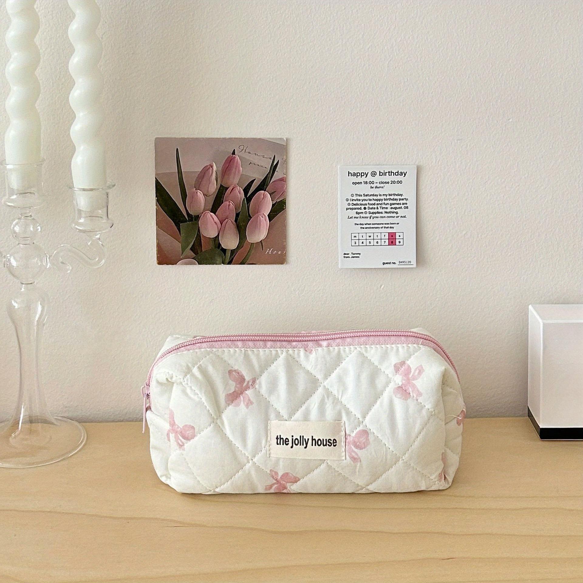 

Женская косметичка с бантом и принтом, большая вместимость, портативный косметичка для путешествий, сумка для хранения косметики