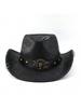 Sombrero Vaquero Occidental Retro con Hebilla de Cabeza de Toro y Remaches Ala Ancha Gorra de Fiesta para Adultos