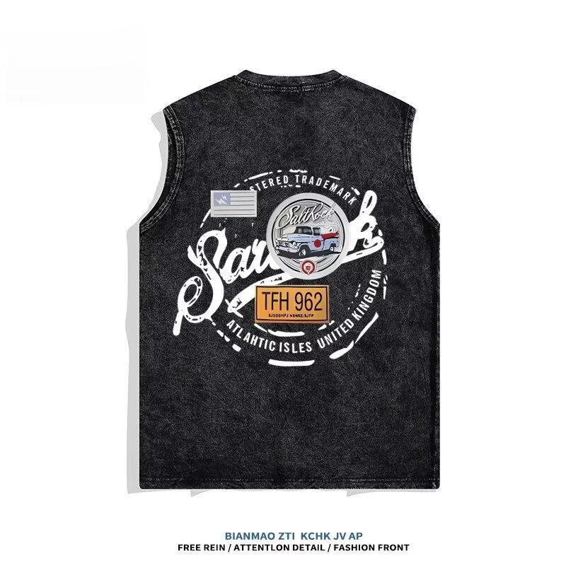 

Летняя Новая Модная Мужская Стильная Футболка Без Рукавов с Персонализированным Принтом, Круглым Вырезом, Приталенная Майка-Футболка для Мужчин 5XL серый