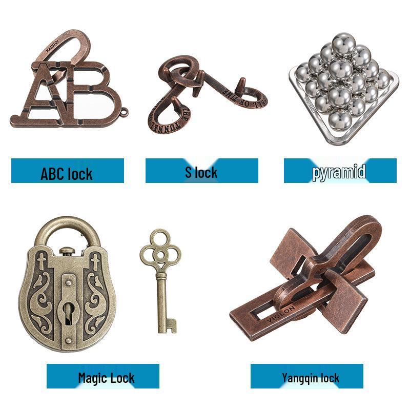 Kongming Lock Puzzle Set: Nine Interlocking Alloy Rings - Educational Disentanglement Toy