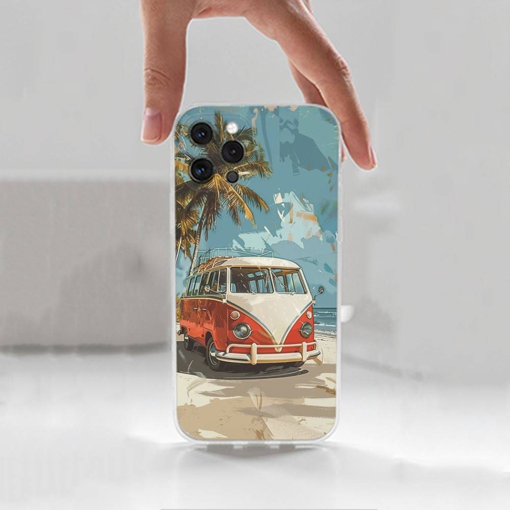 C-Combi Van Surf  Case For iPhone Max,13,XR,SE,12,15,Pro,17,Plus,11,14,16,X,XS,Mini Transparent Soft Cover
