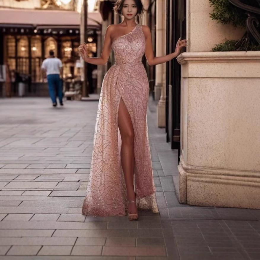 2025 Frühling/Winter Damen Sexy Pailletten Einseitiges Abendkleid Bodycon Rock Neu