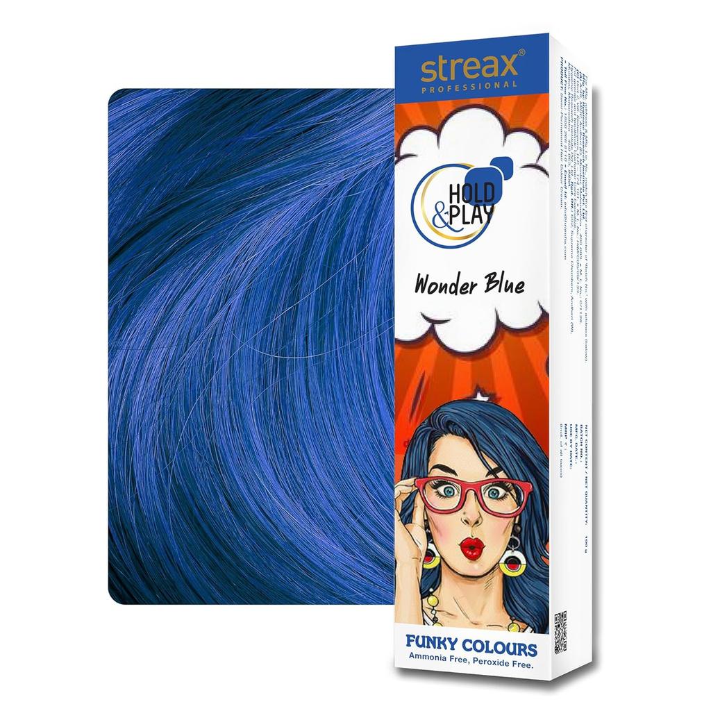 Streax Professional Hold And Play Semi Permanent Hair Colour Wonder Blue | Ammonia Free Vibrant Temporary Hair Dye For Bold Stylish Look