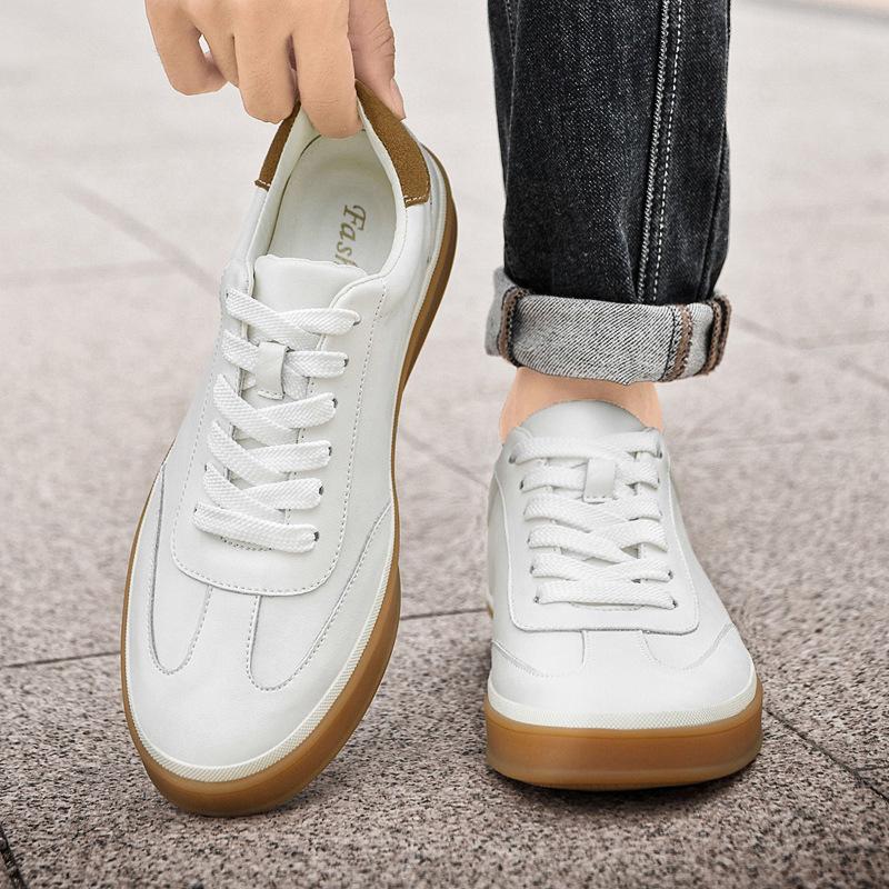 Men's Plus Size White Genuine Leather Skate Shoes - Breathable, Soft Sole, Casual Cowhide Sneakers