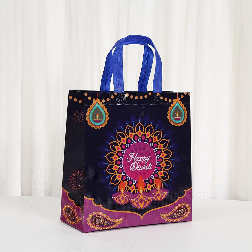 12/30pcs Happy Diwali Tote Bags Non Woven Reusable Goodie Bags for Gifts Classroom and Events