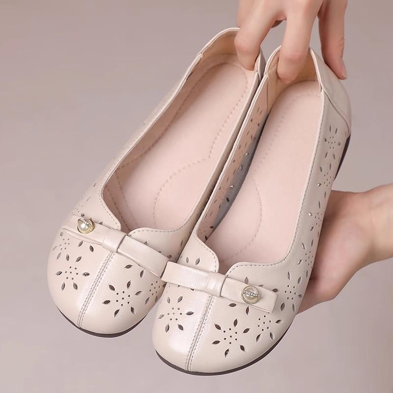 Fashion GKTINOO 2025 Genuine Leather Shoes Hollow Out Women Ballet Flats Summer Women's Solid Soft Bottom Shoes Woman Slip On Loafers