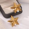 Fashion Exaggerated Starfish Flower Earrings Women's K Gold Plated Stainless Steel Gold Plated Pearl Inlaid Oil Pressure Earrings