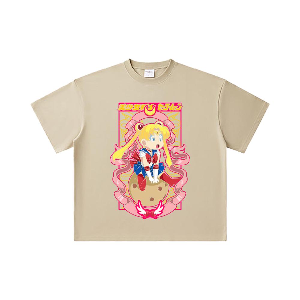 260 GSM Double Yarn 32 Count 100% Cotton Sailor Moon V10 Usagi Print Unisex Heavy Cotton T Shirt