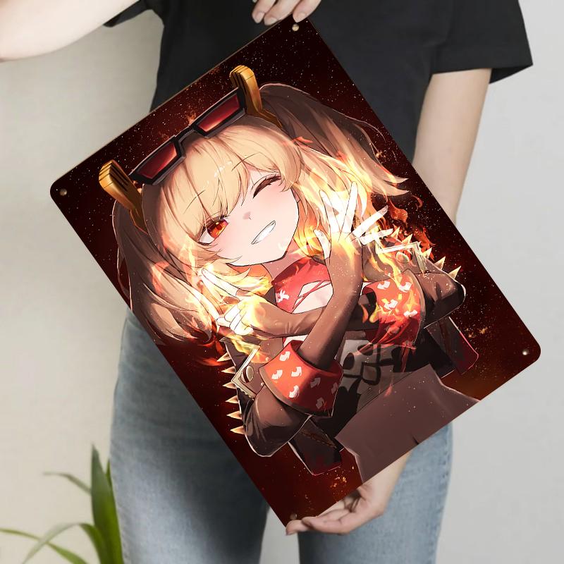 

Anime Girl with Flaming Hands Custom Metal Wall Art Decor for Home Office Living Room Decoration 7.9x11.8In(20x30cm)