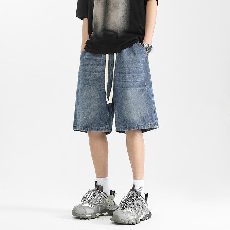 

Новые Свободные Джинсовые Шорты 5-точки Мужские Красивые Студенческие Летние Тонкие Мужской Стиль 3XL синий