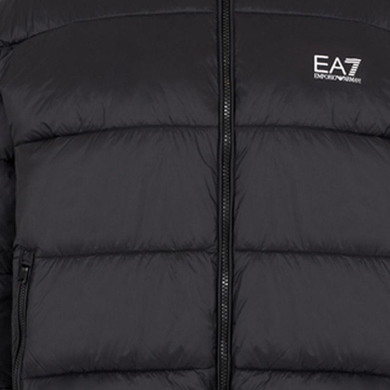 Emporio Armani EA7 FW24 Einfarbige Kapuzenjacke mit Stehkragen, kurzärmelig, Baumwolle, Damenjacken, Schwarz 6DTB17-TNGPZ-0210