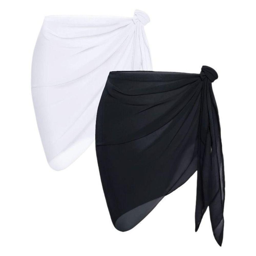 Solid Color Swimsuit Cover Ups Sheer Mesh Sheer Short Skirt Shiny Beach Wrap Skirt For Women