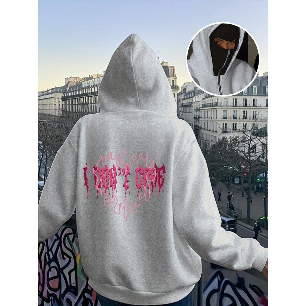 

European and American Casual Sports Jacket Y2K Style Hooded Mask with Double Hood Zipper Design, Outdoor Printed Zipper Shirt Ins XXL