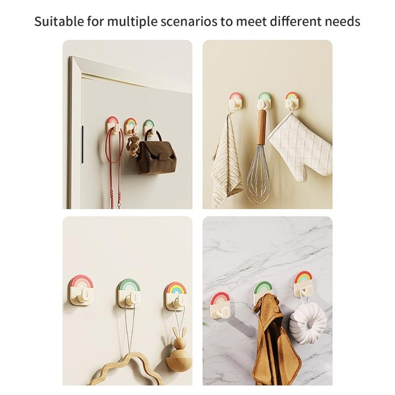 Pack of 3 Rainbow Hooks Colorful Adhesive Hooks for Bathroom Kitchen Storage Wall Hangers for Hanging Coat Key Bag