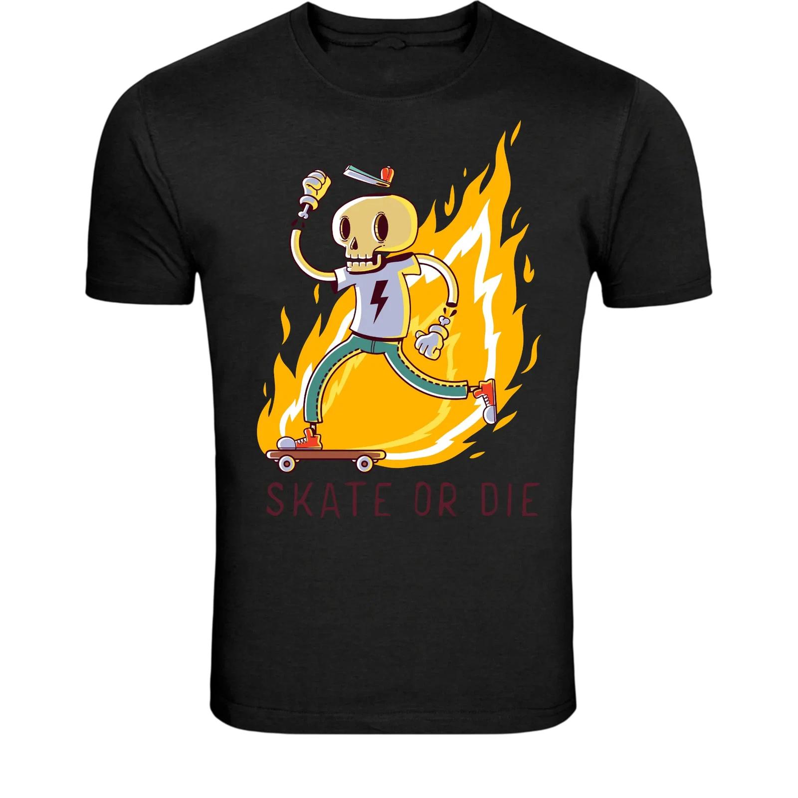 Футболка с принтом скелета Skate Or Die - Графическая футболка для скейтбординга 2XL