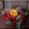 Door Wall Window Christmas Ornament Artificial Pinecone Candlestick Wreaths with Red Berries & Leaf Table Centerpiece