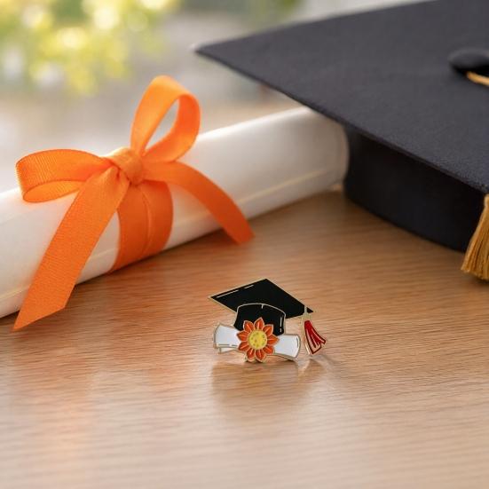 Brooch Pin, Small Graduation Hat Design Lapel Pin, Enamel Design Secure Metal Pin for Uniforms Bags Scarves Shirts