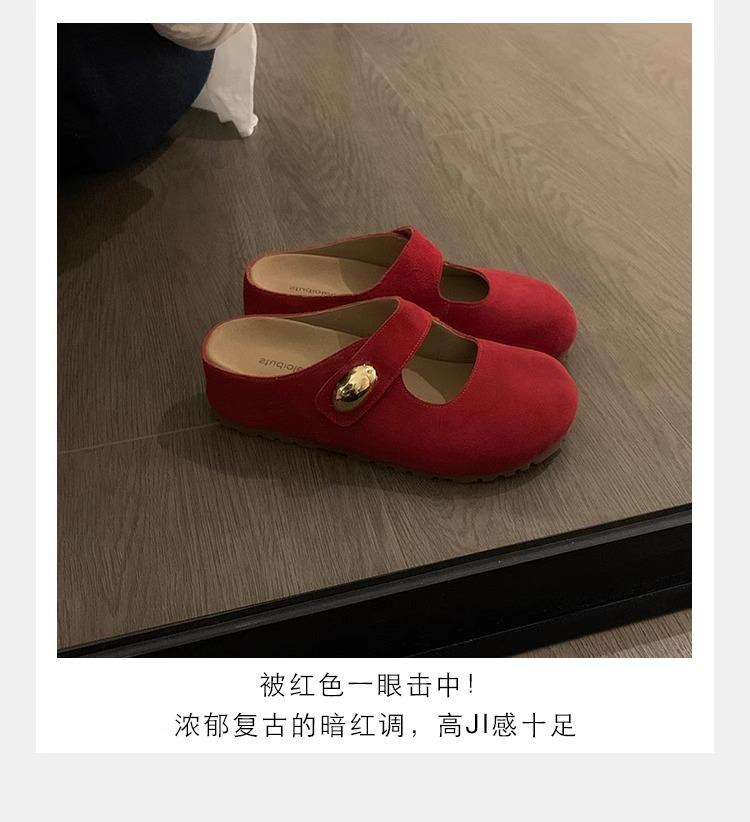 

Виноградная мама лето новые модели увеличены на 5 см~ маленькая золотая фасоль круглая голова мягкие милые Мэри Джейн толстая подошва полушлепанцы женские 34