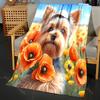 Yorkshire Terrier and Flowers Print Blanket Warm Soft Fluffy Kids and Adults Sofa Bed Throw Blanket for Home Travel Camping