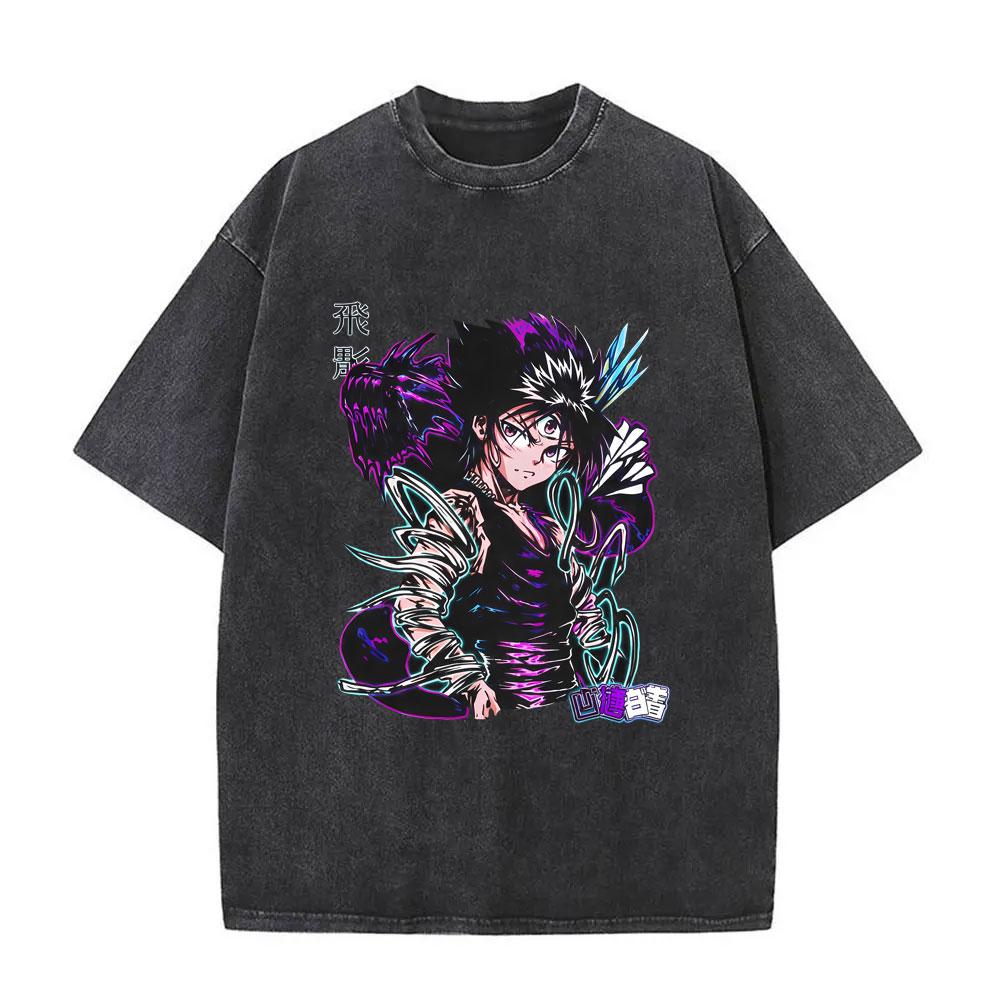 Anime YuYu Hakusho Urameshi Yuusuke Vintage Washed T Shirt Men Women Casual Oversized Tshirts Mens 90s Manga Retro Streetwear
