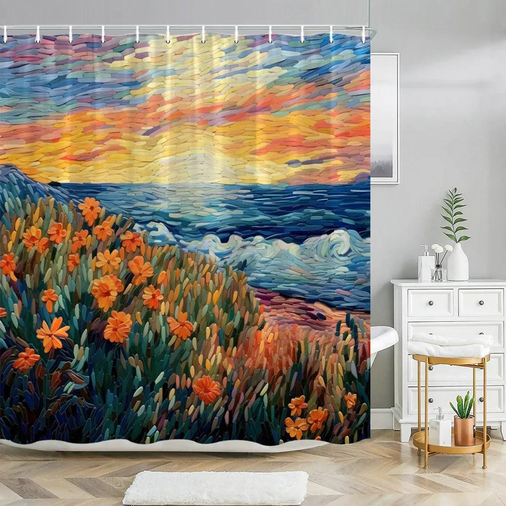 Abstract Art Impressionist Shower Curtain Beautiful Colourful Painting  Polyester Fabric Washable Shower Curtains Bathroom Decor