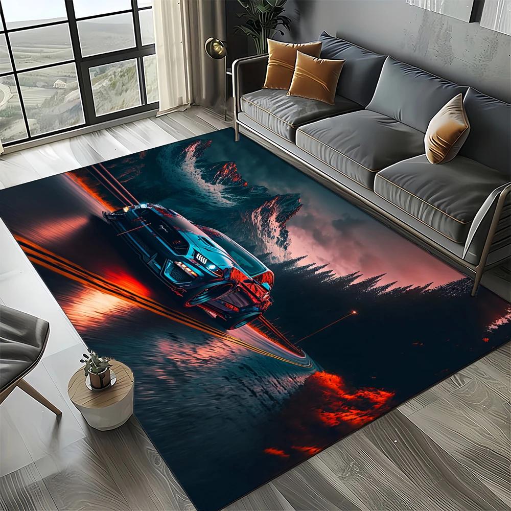 

3D F-Ford Mustang Гоночный автомобиль Мотоцикл Ковер Коврик для гостиной Спальни Дома Декорация для дивана, Детский коврик Нескользящий напольный коврик 40x60cm( 15x23in )