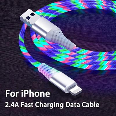 2m 2,4A Schnellladefluss Leuchtendes Datenkabel für iPhone 14 13 12 Pro Max 11 XR XS 8 7 6 Telefonladegerät USB-Kabel
