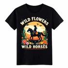 Vintage Wild Flowers Wild Horses Unisex T-Shirt Casual Western Trendy Tee 3XL