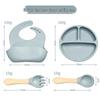 Children's Silicone Cutlery & Dinner Set: Bib, Spoon, Fork, Smiley Plate, and Bowl