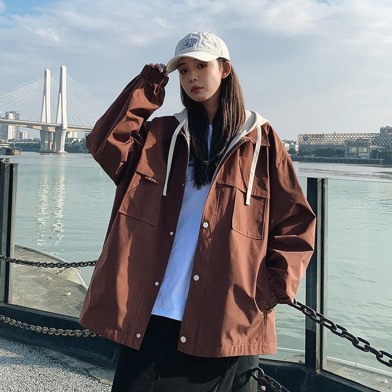 Mens Loose Fit Hooded Windbreaker Jacket Casual Outwear Streetwear