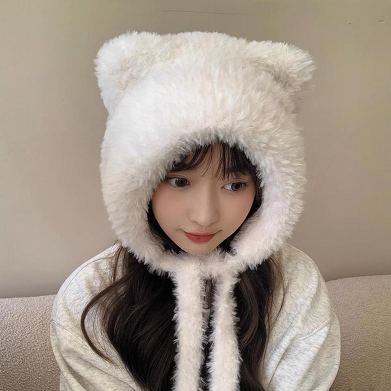 Autumn And Winter  Bear Ear Strap Lei Feng Hat Women'S Korean Cute Warm Ear Protection Knitted Wool Hat