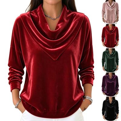Damenmode Samt Rollkragen Langarm Top, Lockerer Schnitt