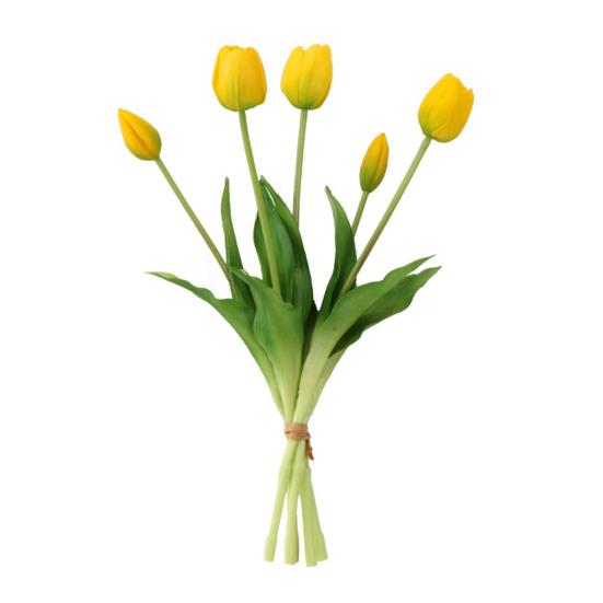 5 Head Artificial Tulip Bouquet 15.7" Long Stem Faux Tulip Flower Lifelike Real Touch