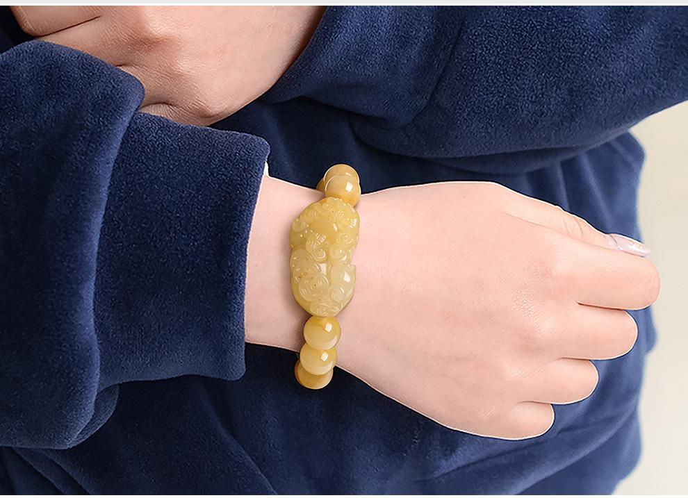 Natural Xinjiang Golden Silk Jade Pixiu Bracelet - Gobi Yellow Jade Protector