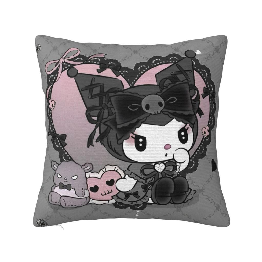 Black Kuromi Bat Skull Cartoon Square Pillow Cases Cushion Covers Funny Zippered Decor Pillowcase for Home 45x45cm