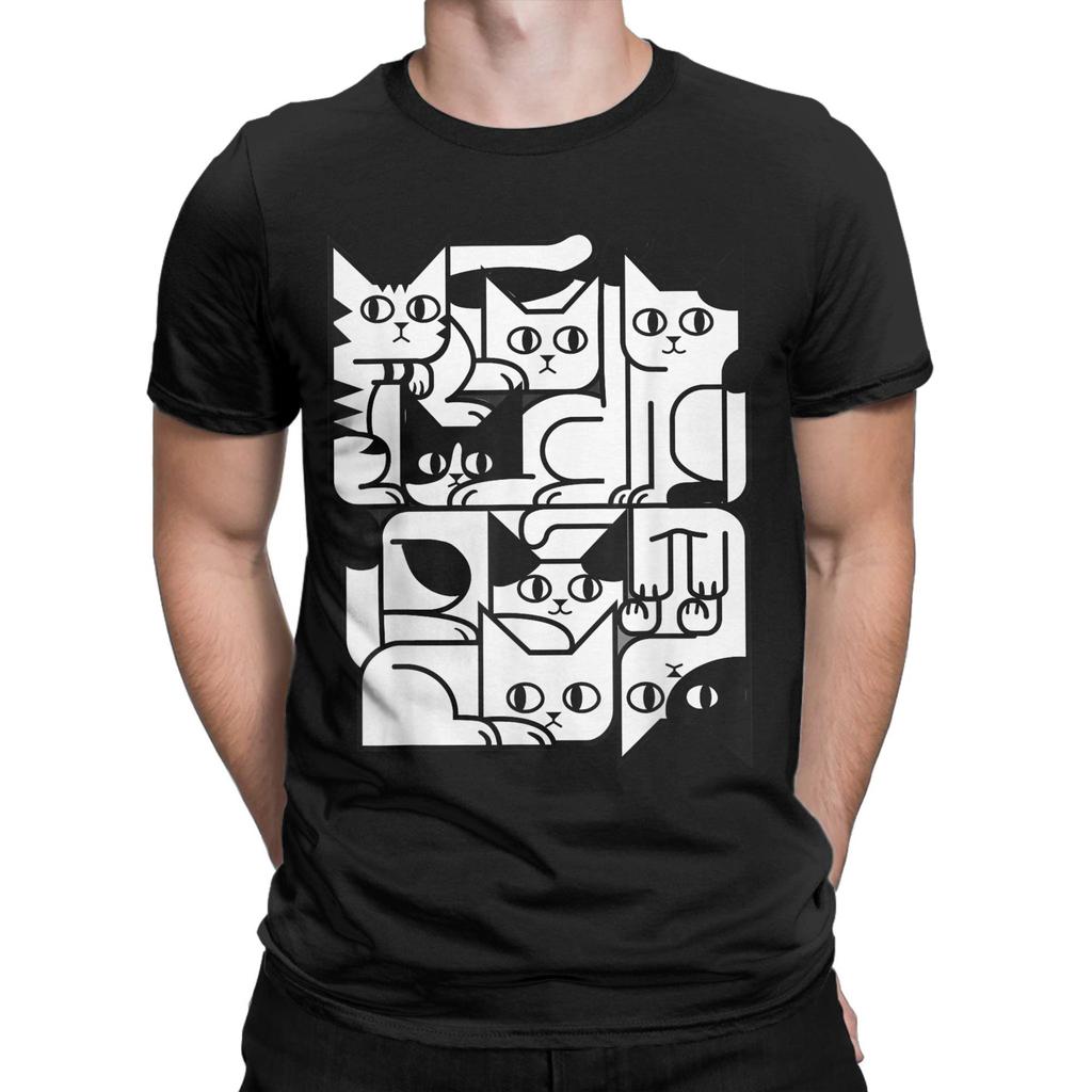 Animal Friends Apparel for Cat Enthusiasts Geometric Cat Silhouette T Shirts Short Sleeve Tshirt Summer Tees