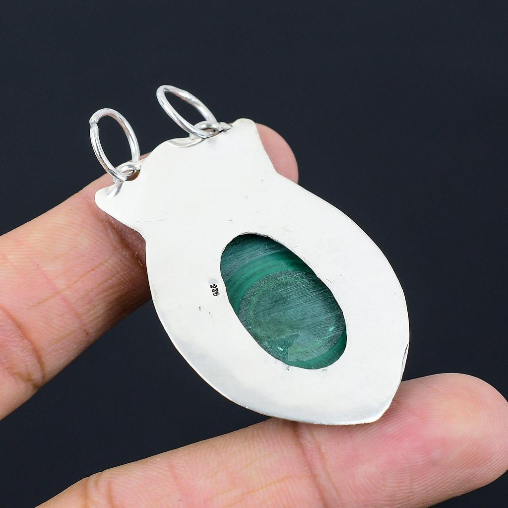 Birthday Gift For Her Natural Malachite Gemstone Pendant 925 Sterling Silver