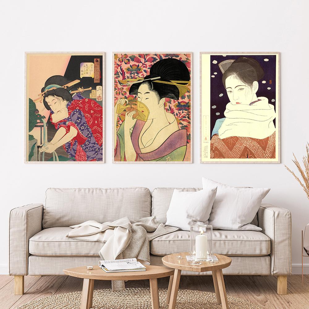 Japan Ukiyo Geisha Wall Art Canvas Painting Vintage Abstract Women Posters And Prints Wall Pictures For Kitchen Room Home Decor
