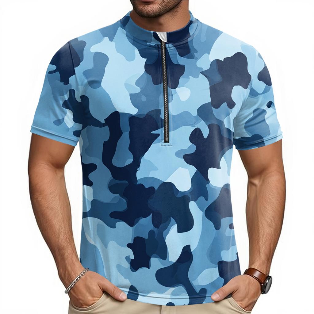 Men's Short Sleeve Cycling Jersey Breathable Quick Dry Fabric Half Zip Front Athletic Fit Lightweight Top for Outdoor Sports
