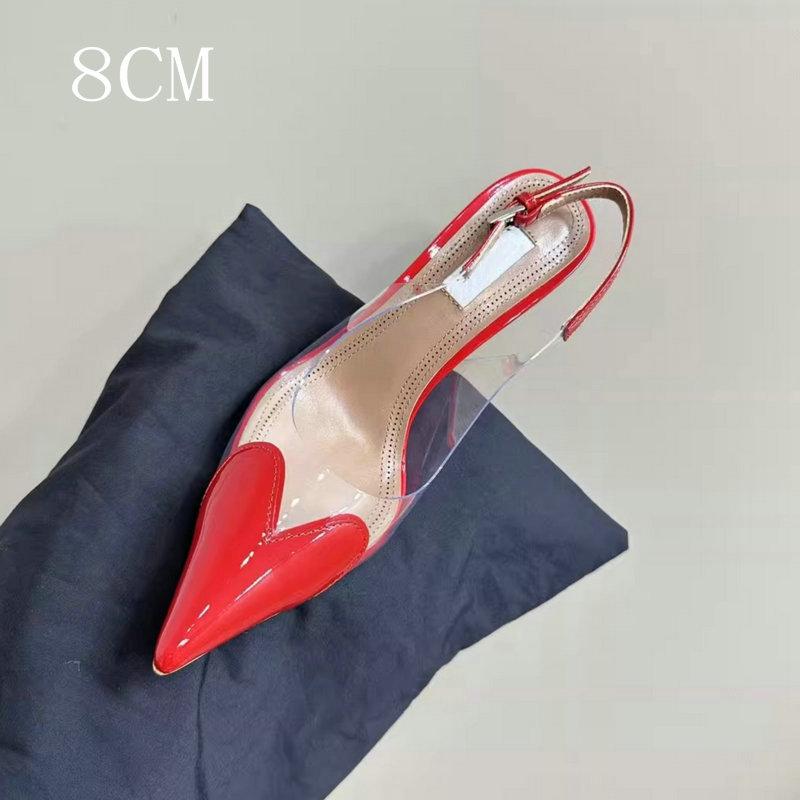 Summer 2025 New French Toe Cap, Pointed Toe, Transparent Pvc Fashion, Red High Heels