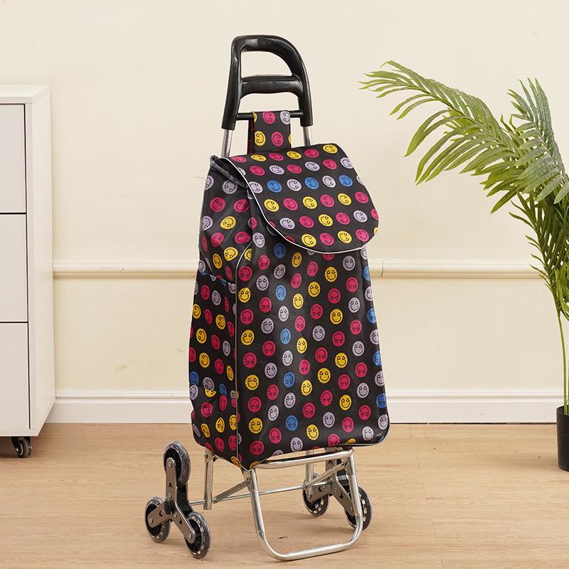 Portable Folding Trolley Cart for Seniors - Floral Pattern, Large Capacity for Grocery Shopping and Home Use