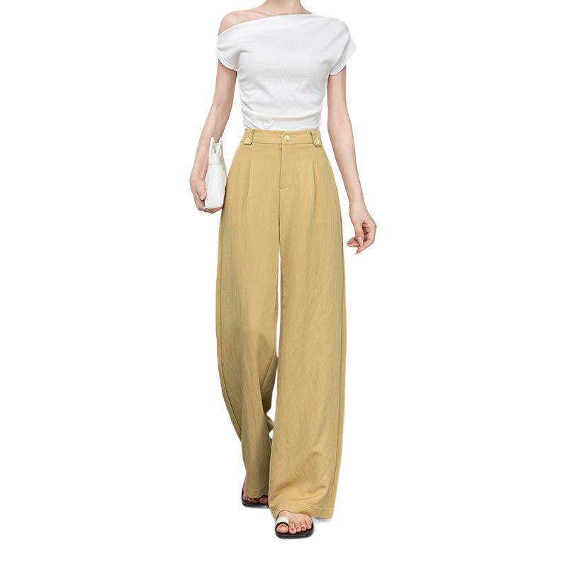 Summer cool Korean gentle wind pants fashion wide-leg pants high waist breathable straight tube thin commuter pants versatile women