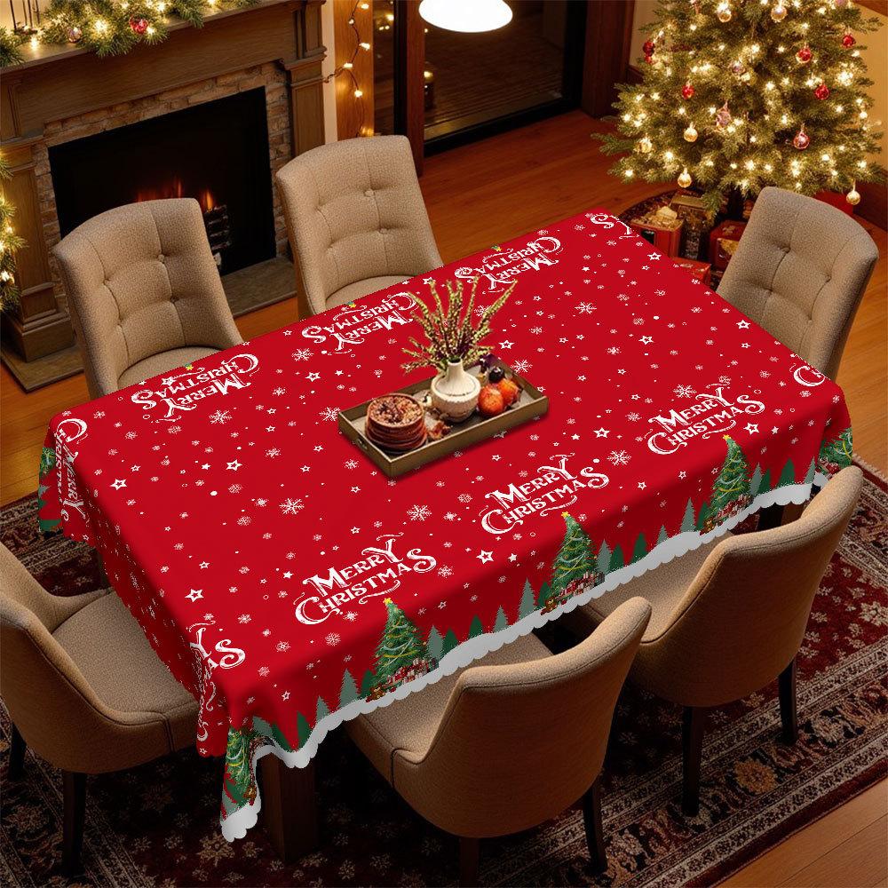 Christmas Tablecloth, Rectangular Dining Table Cloth, Santa Claus Snow Print, Coffee Table Tablecloth